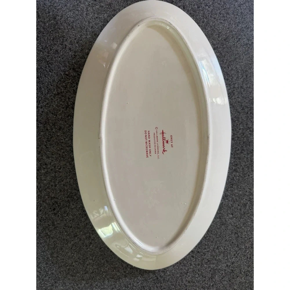 Hallmark Large White Ceramic Oval Holiday Snowflake Platter Hand Wash